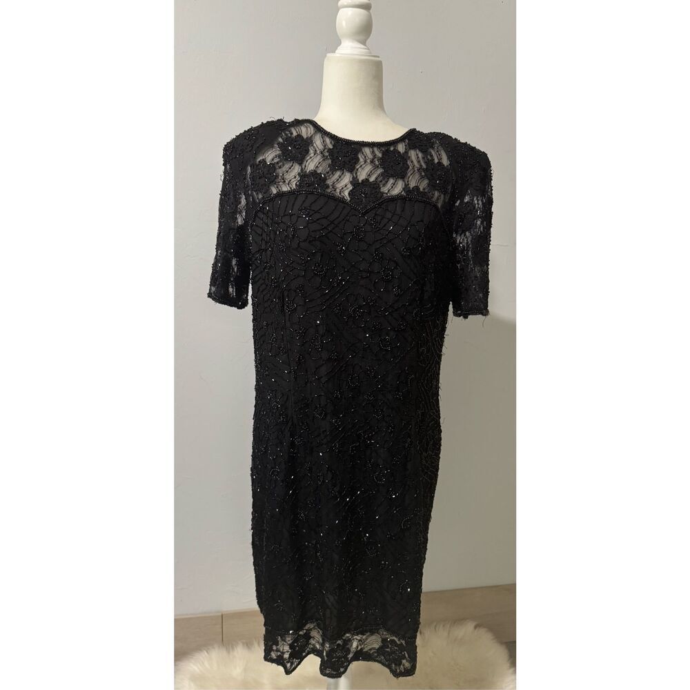 Stenay black beaded Embellished sequin vintage dress 18